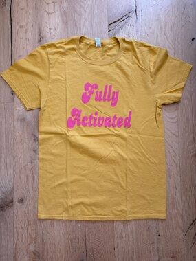 Fruit of the Loom Yellow Iconic Tee with Multicolor Logo